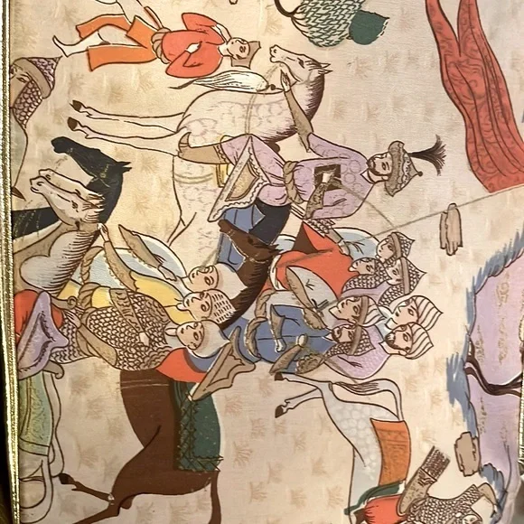 Rosart Vintage Oriental Scene Fabric Rectangle Handbag with Gold Leather Accents - Picture 8 of 16